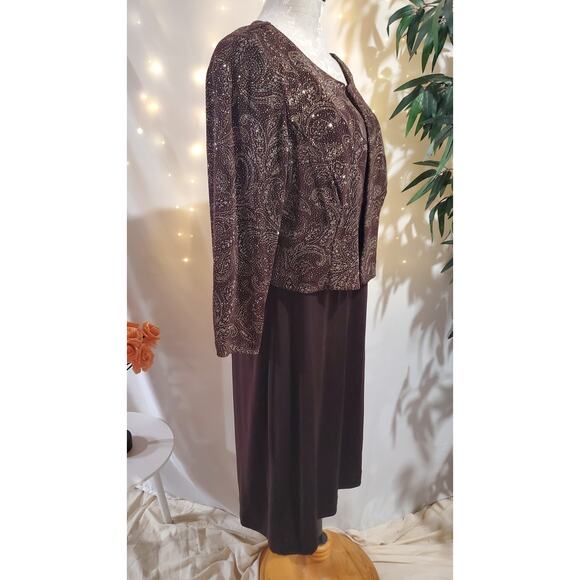 Patra Vtg Paisley Glitter Slinky Stretch 2 Pc Jacket Dress Set Size 16 Sparkle - Picture 4 of 12